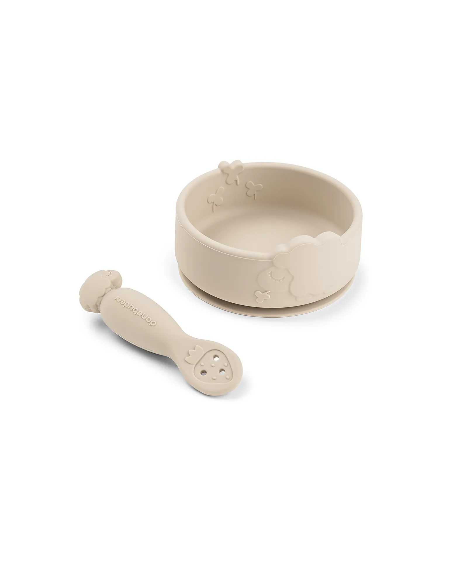 Set Pappa da Apprendimento - Stick & Stay - Ciotola e Cucchiaio - Sheepy - Sabbia - 100% Silicone Alimentare