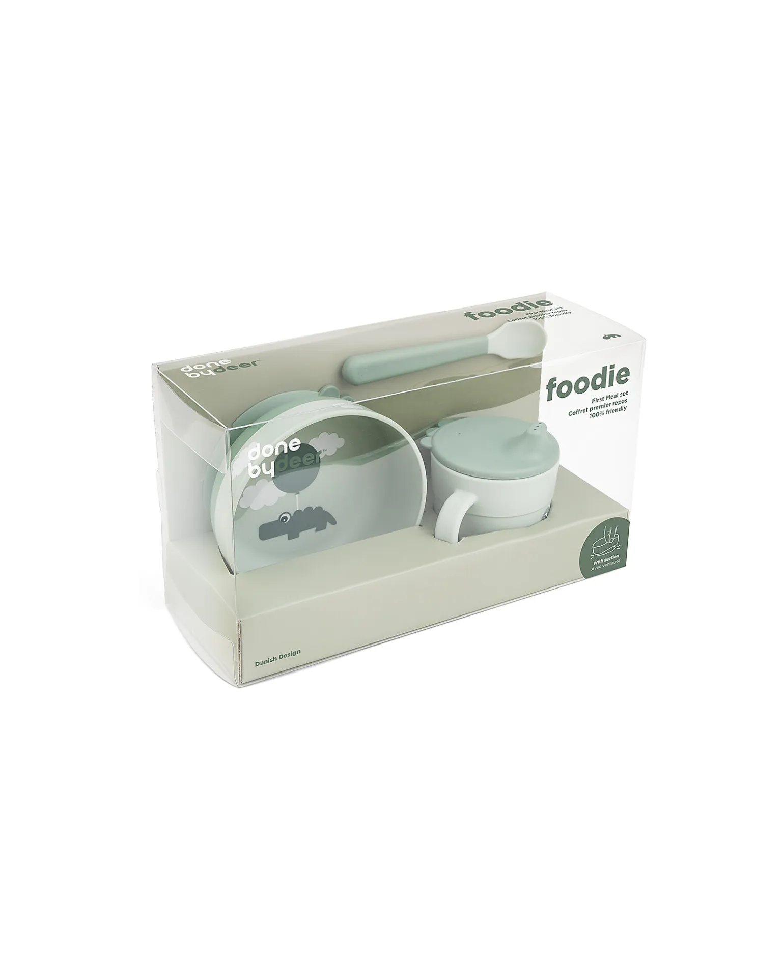 Set Pappa Foodie - Ciotola Tazza e Cucchiaio - Happy Clouds - Verde - 100% PP Alimentare