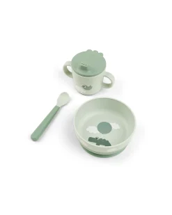Set Pappa Foodie - Ciotola Tazza e Cucchiaio - Happy Clouds - Verde - 100% PP Alimentare