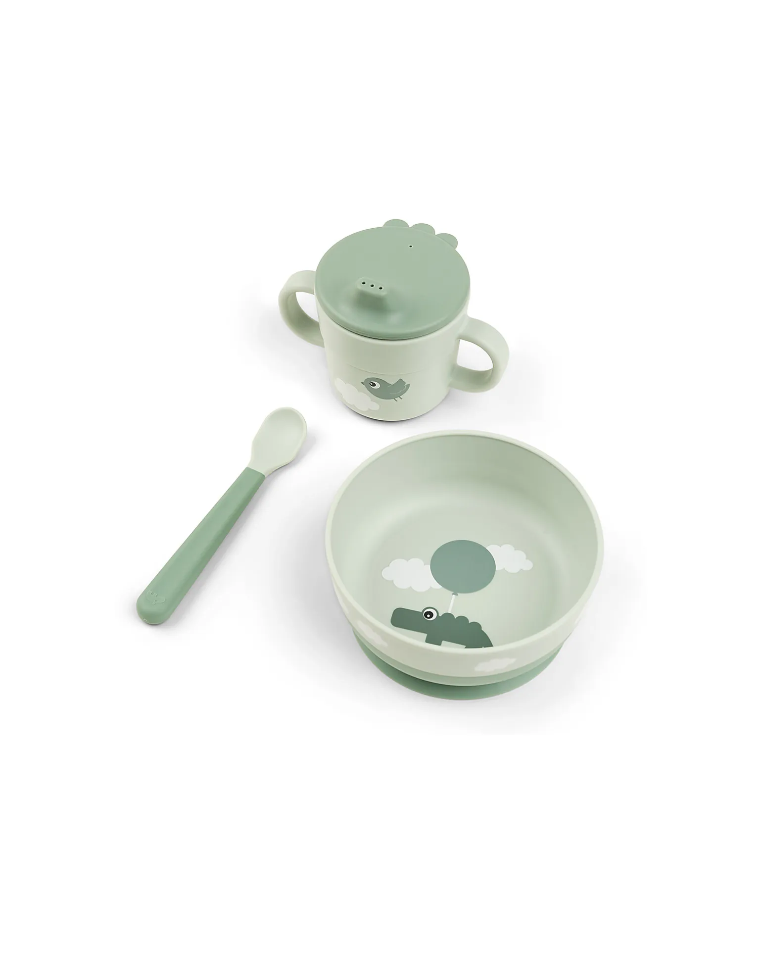 Set Pappa Foodie - Ciotola Tazza e Cucchiaio - Happy Clouds - Verde - 100% PP Alimentare
