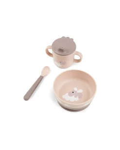 Set Pappa Foodie - Ciotola Tazza e Cucchiaio - Happy Clouds - Rosa Cipria - 100% PP Alimentare