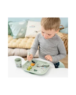 Set Pappa Foodie - Piatto con Scomparti Bicchiere e Posate - Tiny Farm - Verde - 100% PP Alimentare
