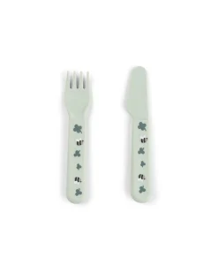 Set Pappa Foodie - Piatto con Scomparti Bicchiere e Posate - Tiny Farm - Verde - 100% PP Alimentare