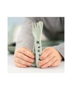Set Pappa Foodie - Piatto con Scomparti Bicchiere e Posate - Tiny Farm - Verde - 100% PP Alimentare