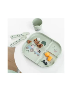 Set Pappa Foodie - Piatto con Scomparti Bicchiere e Posate - Tiny Farm - Verde - 100% PP Alimentare