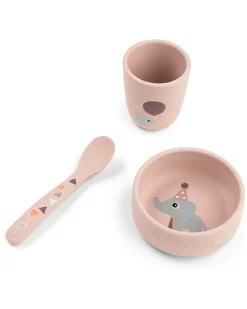 Set Pappa Stick & Stay - Ciotola Bicchiere e Cucchiaio - Celebration - Cipria - 100% Silicone Alimentare
