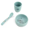 Set Pappa Stick & Stay - Ciotola Bicchiere e Cucchiaio - Celebration - Blu - 100% Silicone Alimentare