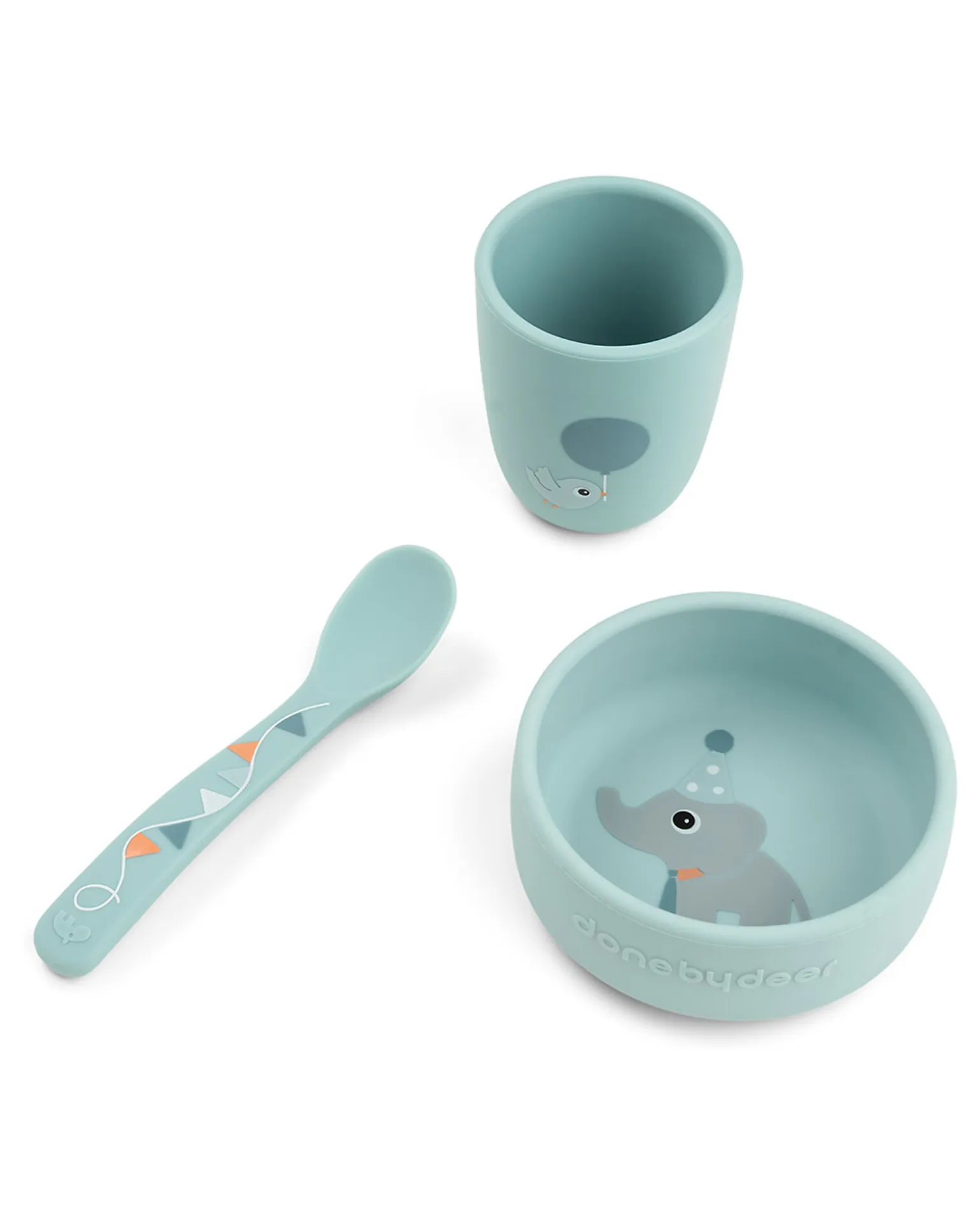 Set Pappa Stick & Stay - Ciotola Bicchiere e Cucchiaio - Celebration - Blu - 100% Silicone Alimentare