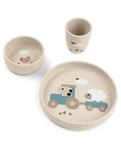 Set Pappa Stick&Stay - Piatto Ciotola e Bicchiere - Tiny Farm - Sabbia - 100% Silicone Alimentare
