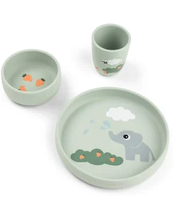 Set Pappa Stick&Stay - Piatto Ciotola e Bicchiere - Elphee - Verde - 100% Silicone Alimentare