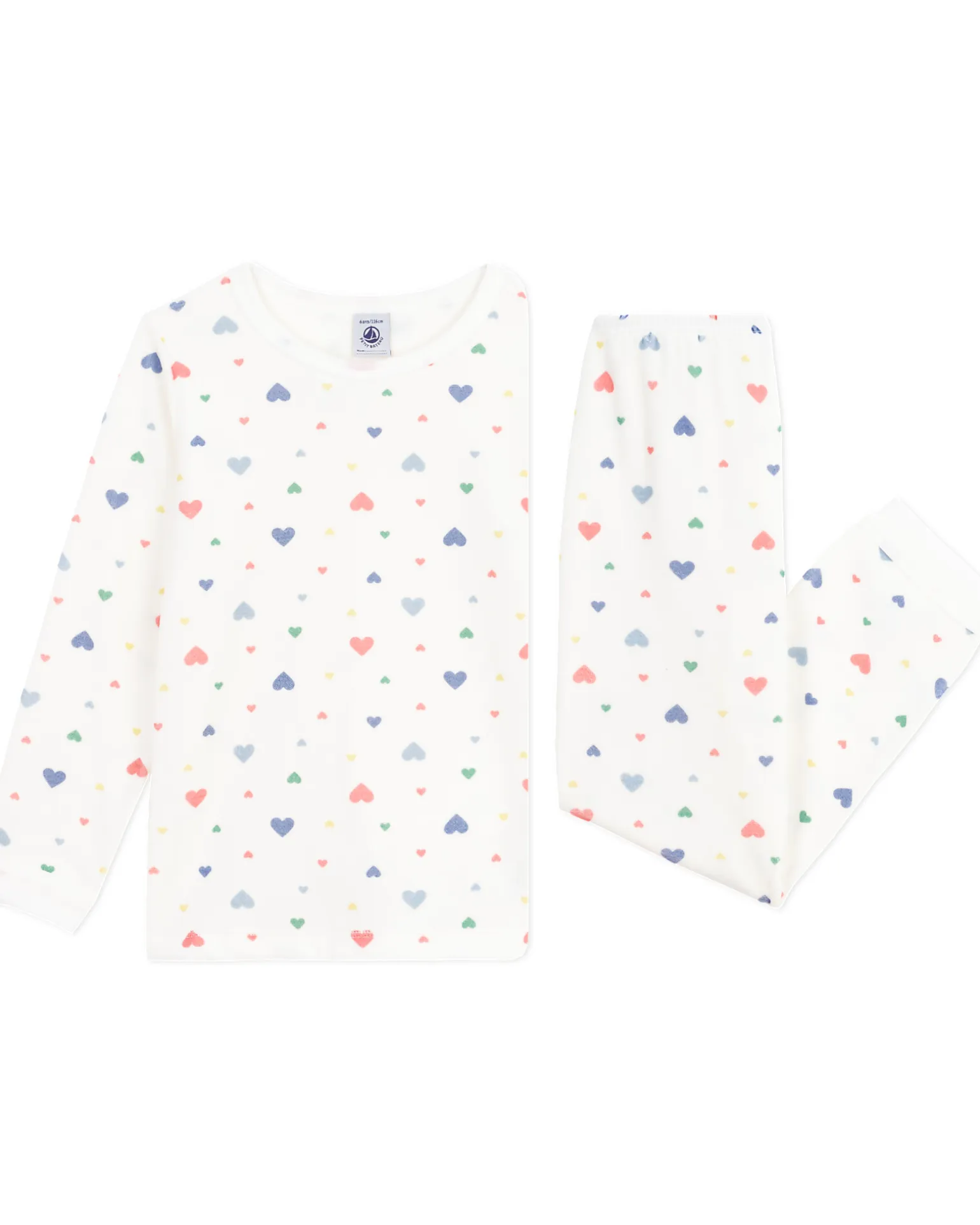 Set Pigiama in Ciniglia - Maglia/Pantalone - Cuori - Bianco - 100% Cotone