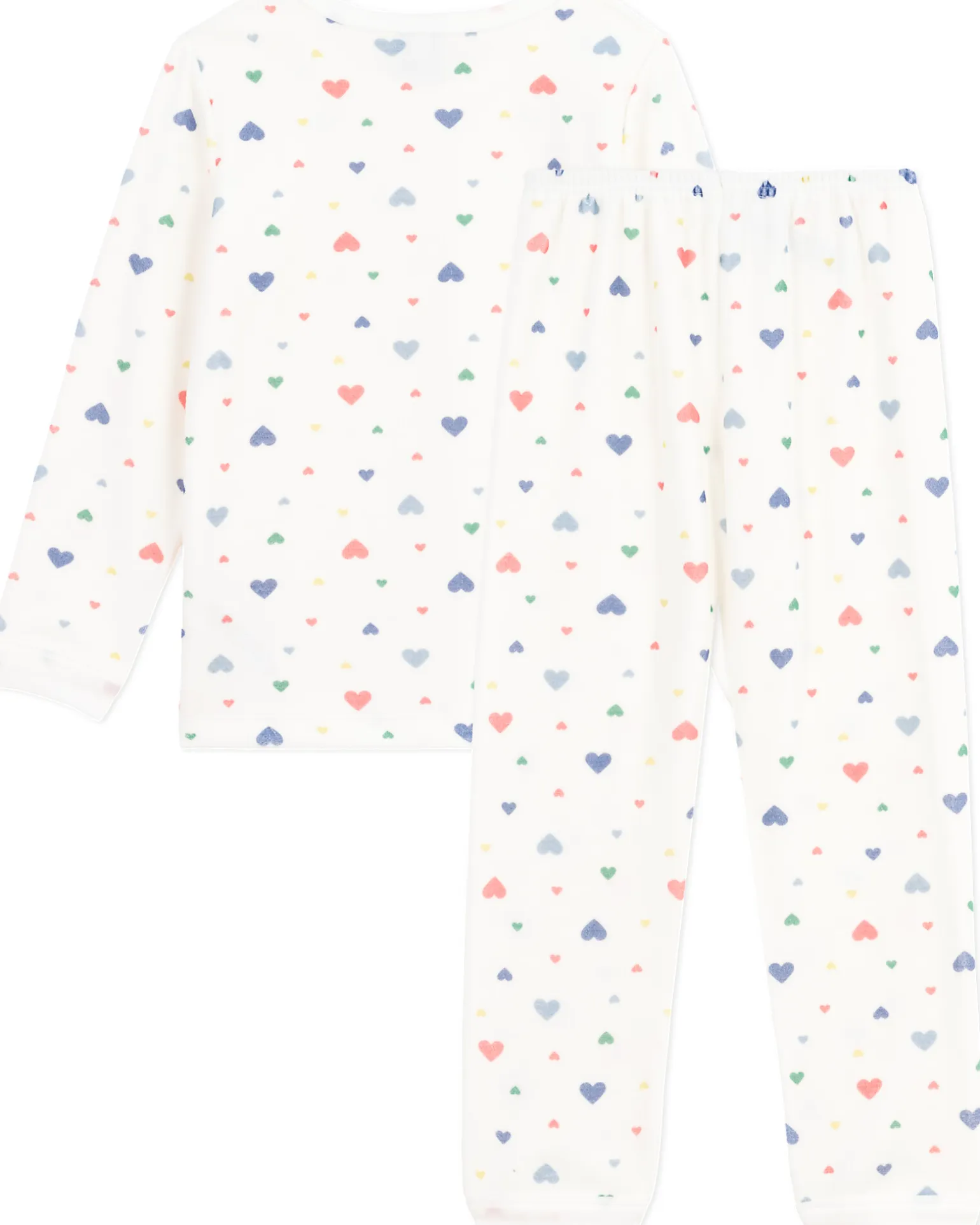 Set Pigiama in Ciniglia - Maglia/Pantalone - Cuori - Bianco - 100% Cotone