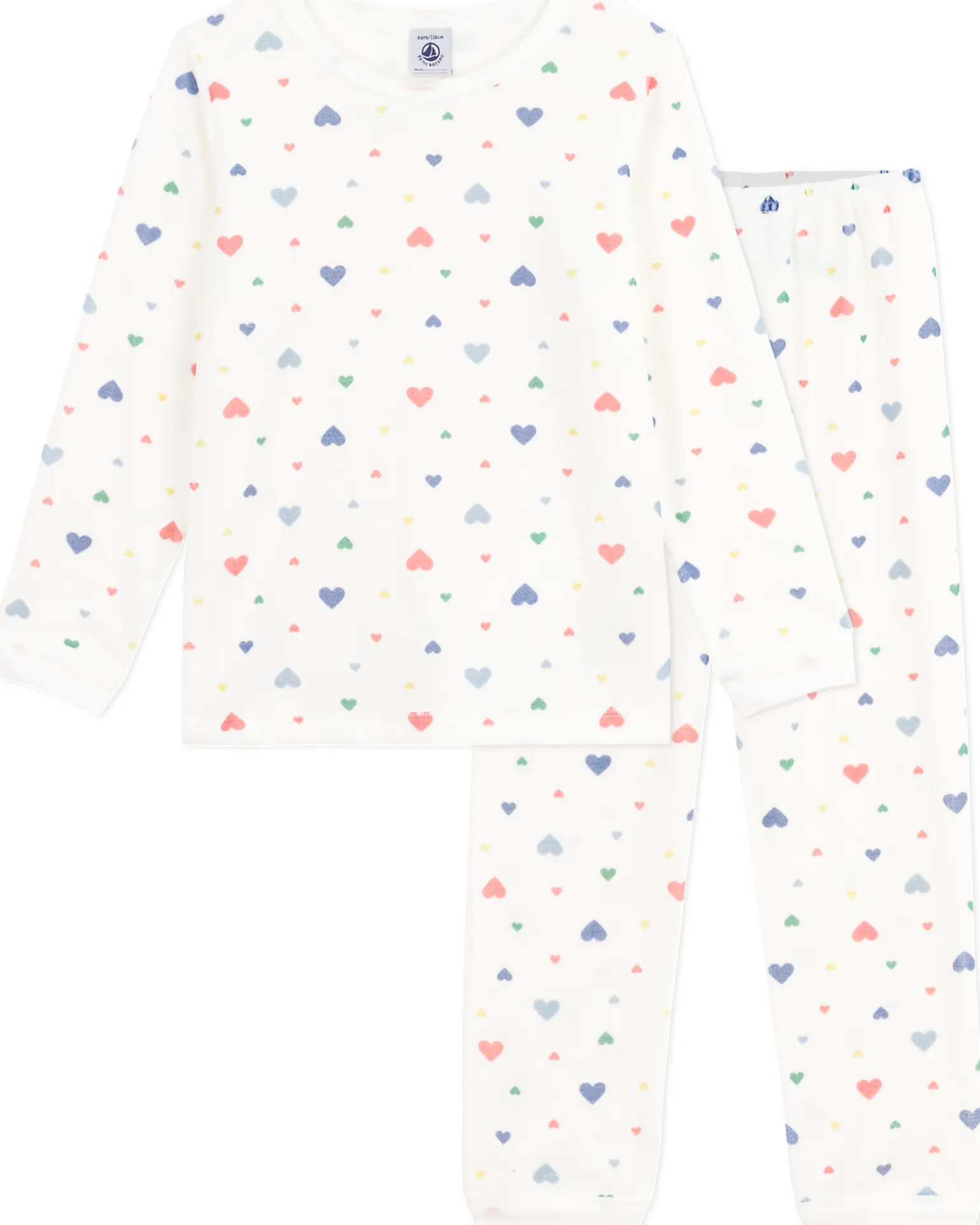 Set Pigiama in Ciniglia - Maglia/Pantalone - Cuori - Bianco - 100% Cotone