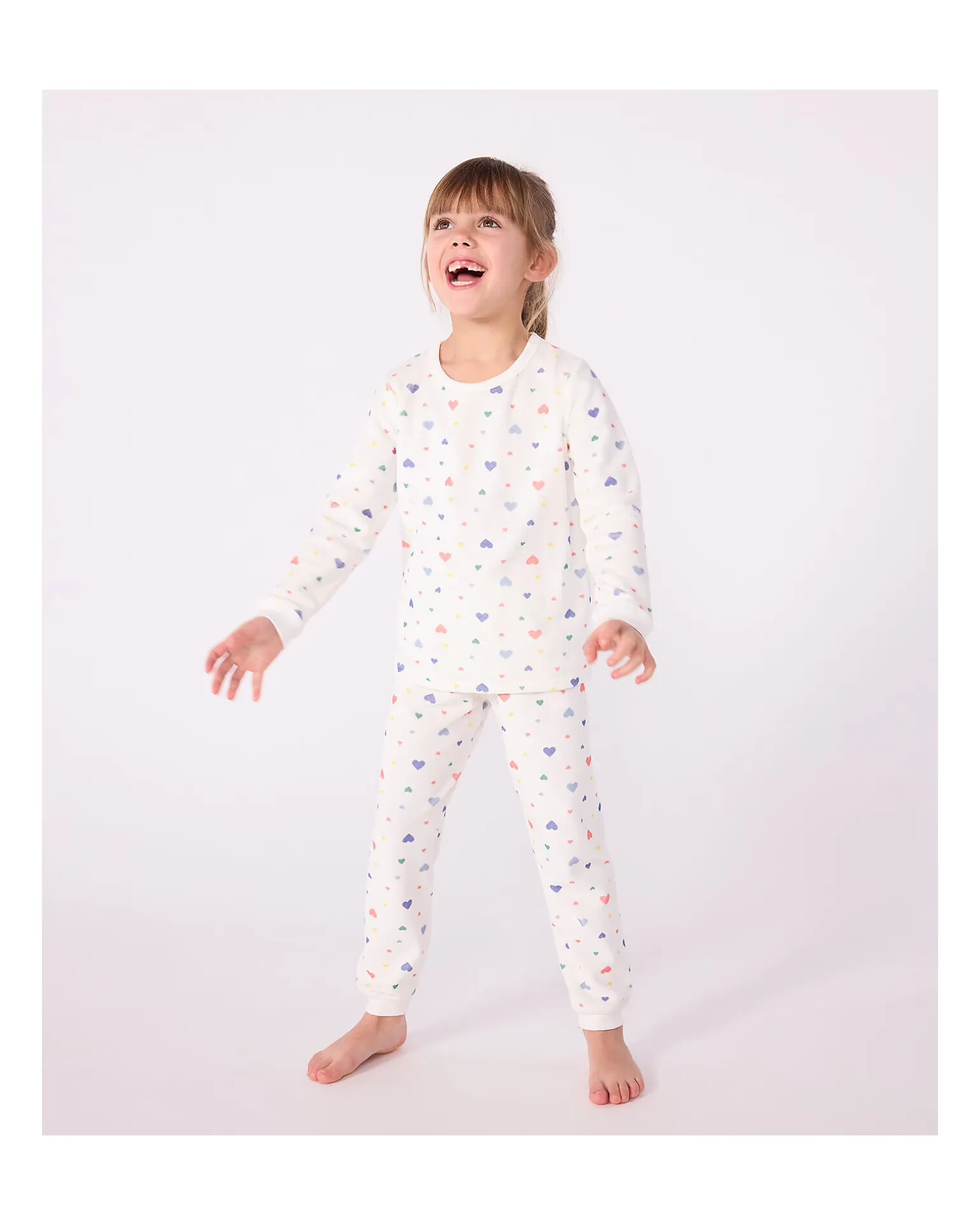 Set Pigiama in Ciniglia - Maglia/Pantalone - Cuori - Bianco - 100% Cotone