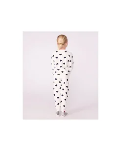 Set Pigiama in Spugna di Cotone - Maglia/Pantalone - Cuori Blu - Bianco