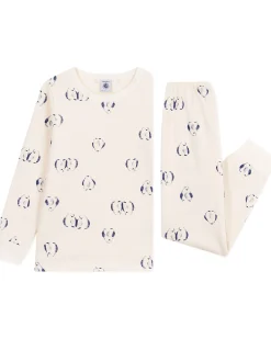 Set Pigiama - Maglia/Pantalone - Pinguini - Bianco Latte - 100% Cotone Felpato