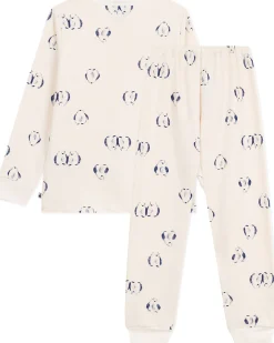 Set Pigiama - Maglia/Pantalone - Pinguini - Bianco Latte - 100% Cotone Felpato