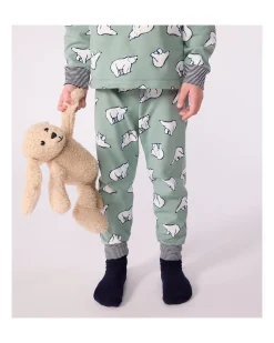 Set Pigiama - Maglia/Pantalone - Orsi Polari - Verde Salvia - 100% Cotone Felpato