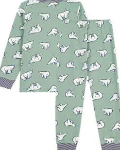 Set Pigiama - Maglia/Pantalone - Orsi Polari - Verde Salvia - 100% Cotone Felpato