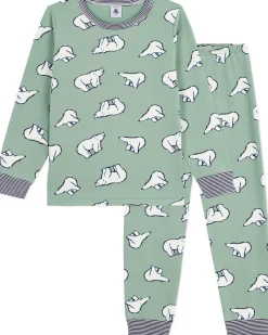 Set Pigiama - Maglia/Pantalone - Orsi Polari - Verde Salvia - 100% Cotone Felpato