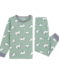 Set Pigiama - Maglia/Pantalone - Orsi Polari - Verde Salvia - 100% Cotone Felpato