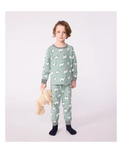 Set Pigiama - Maglia/Pantalone - Orsi Polari - Verde Salvia - 100% Cotone Felpato