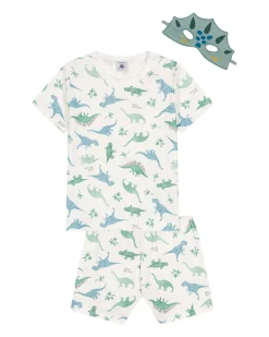 Set Pigiama - Maglia/Pantalone + Maschera - Dinosauri - Bianco - 100% Cotone