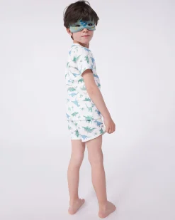 Set Pigiama - Maglia/Pantalone + Maschera - Dinosauri - Bianco - 100% Cotone