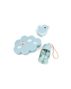 Set Porta Merenda Box Portapranzo e Cannuccia - Blu - Perfetto per Asilo e Gite Fuori Porta