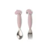 Set 2 Posate Anti-Scivolo - Forchetta e Cucchiaio - Powder - Silicone Alimentare e Acciaio inossidabile
