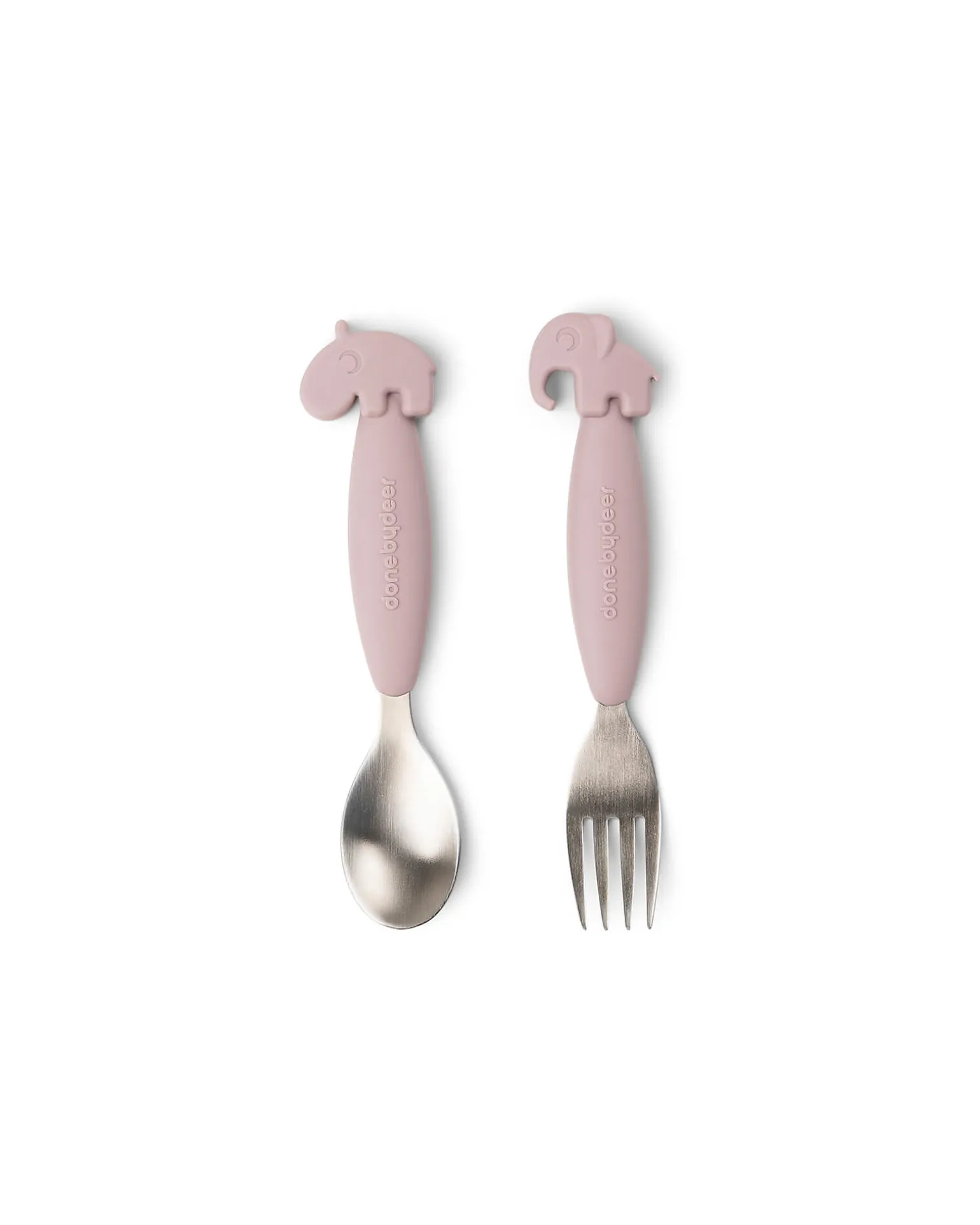 Set 2 Posate Anti-Scivolo - Forchetta e Cucchiaio - Powder - Silicone Alimentare e Acciaio inossidabile