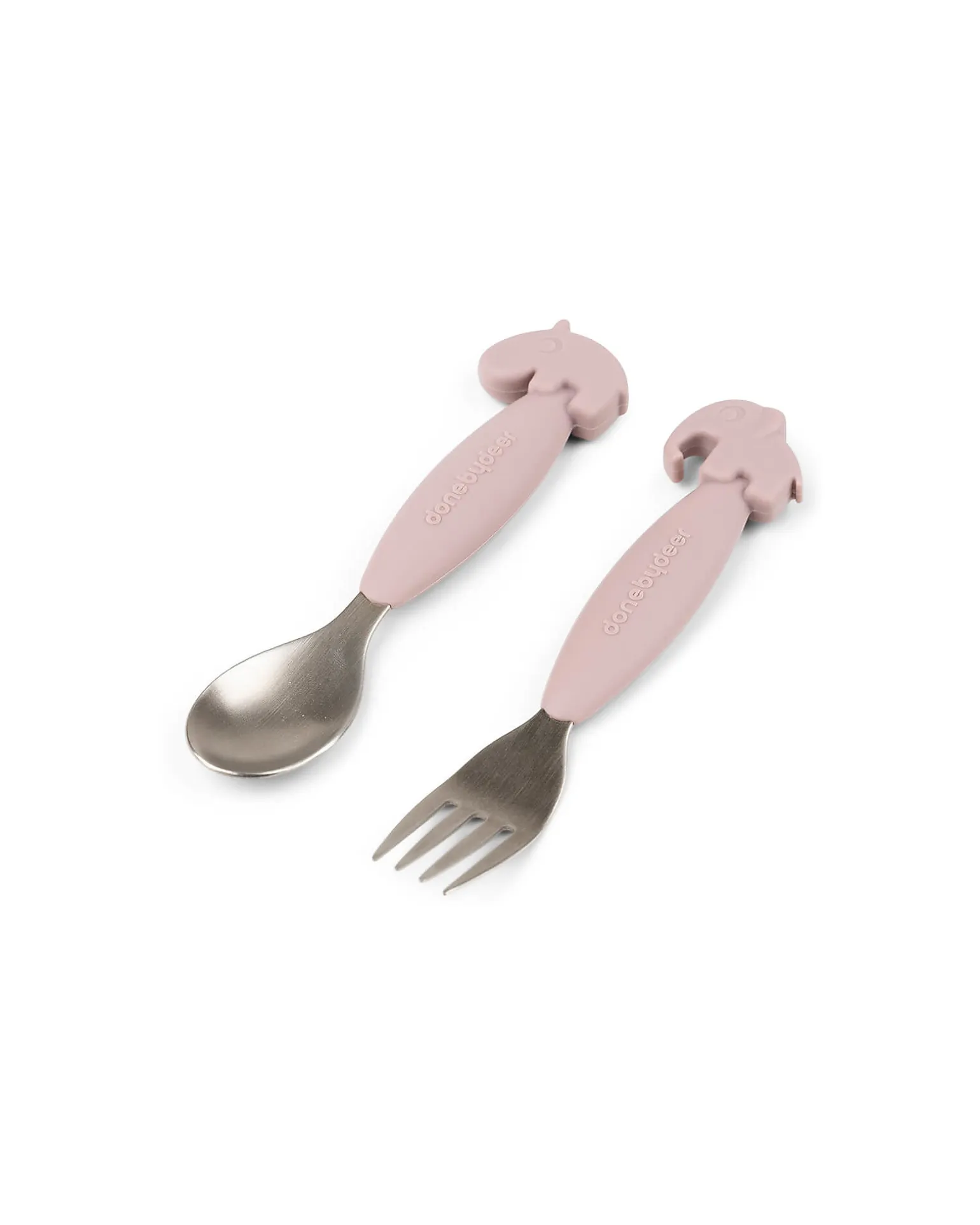 Set 2 Posate Anti-Scivolo - Forchetta e Cucchiaio - Powder - Silicone Alimentare e Acciaio inossidabile
