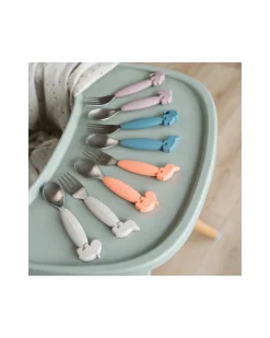 Set 2 Posate Anti-Scivolo - Forchetta e Cucchiaio - Sand - Silicone Alimentare e Acciaio inossidabile