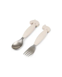 Set 2 Posate Anti-Scivolo - Forchetta e Cucchiaio - Sand - Silicone Alimentare e Acciaio inossidabile