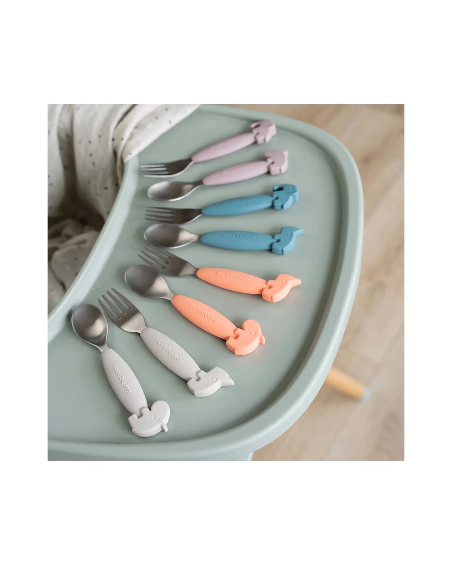 Set 2 Posate Anti-Scivolo - Forchetta e Cucchiaio - Blu - Silicone Alimentare e Acciaio inossidabile