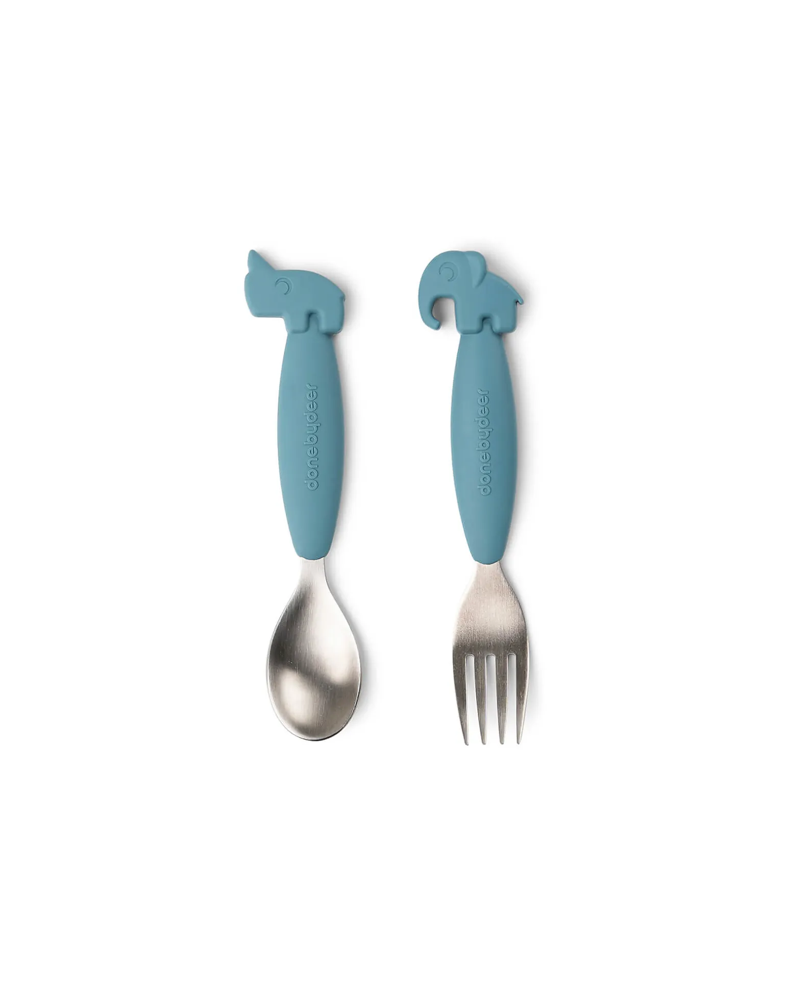 Set 2 Posate Anti-Scivolo - Forchetta e Cucchiaio - Blu - Silicone Alimentare e Acciaio inossidabile