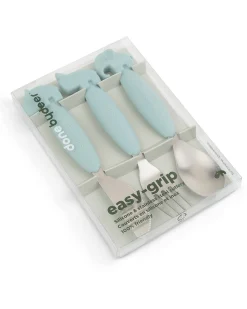 Set 3 Posate Anti-Scivolo - Forchetta, Cucchiaio e Coltello - Blu - Silicone Alimentare e Acciaio inossidabile