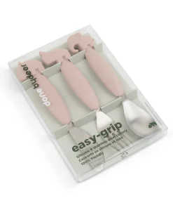 Set 3 Posate Anti-Scivolo - Forchetta, Cucchiaio e Coltello - Cipria - Silicone Alimentare e Acciaio inossidabile