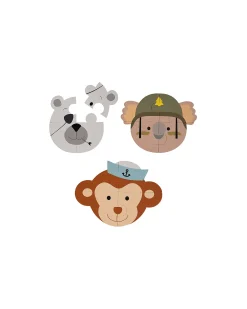 Set 3 Puzzle Adesivi Animali - Scimmia Orso Koala - 3+ Anni