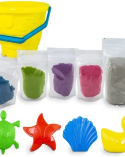 Set Sabbia Dinamica - 5 Colori con Secchiello e 4 Formine - 1,5 kg - 3+ anni
