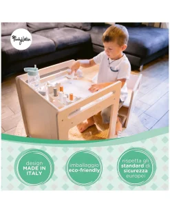 Set Tavolo+Sedia Montessori Evolutivi - Natural - Legno di Betulla - Cresce Con Il Tuo Bambino