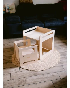 Set Tavolo+Sedia Montessori Evolutivi - Natural - Legno di Betulla - Cresce Con Il Tuo Bambino