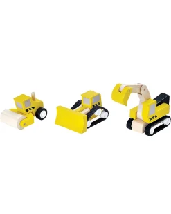Set Veicoli da Costruzione in Legno: Escavatore, Rullo Compressore e Ruspa