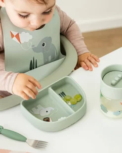 Stick&Stay Ciotola con Scomparti - Playground - Verde - 100% Silicone Alimentare