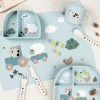 Stick&Stay Ciotola con Scomparti - Tiny Farm - Blu - 100% Silicone Alimentare