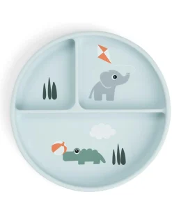 Stick&Stay Piatto con Scomparti - Playground - Blu - 100% Silicone