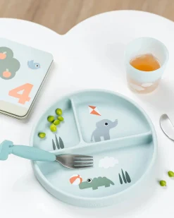 Stick&Stay Piatto con Scomparti - Playground - Blu - 100% Silicone