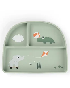 Stick&Stay Piatto con Scomparti - Playground - Verde - 100% Silicone Alimentare