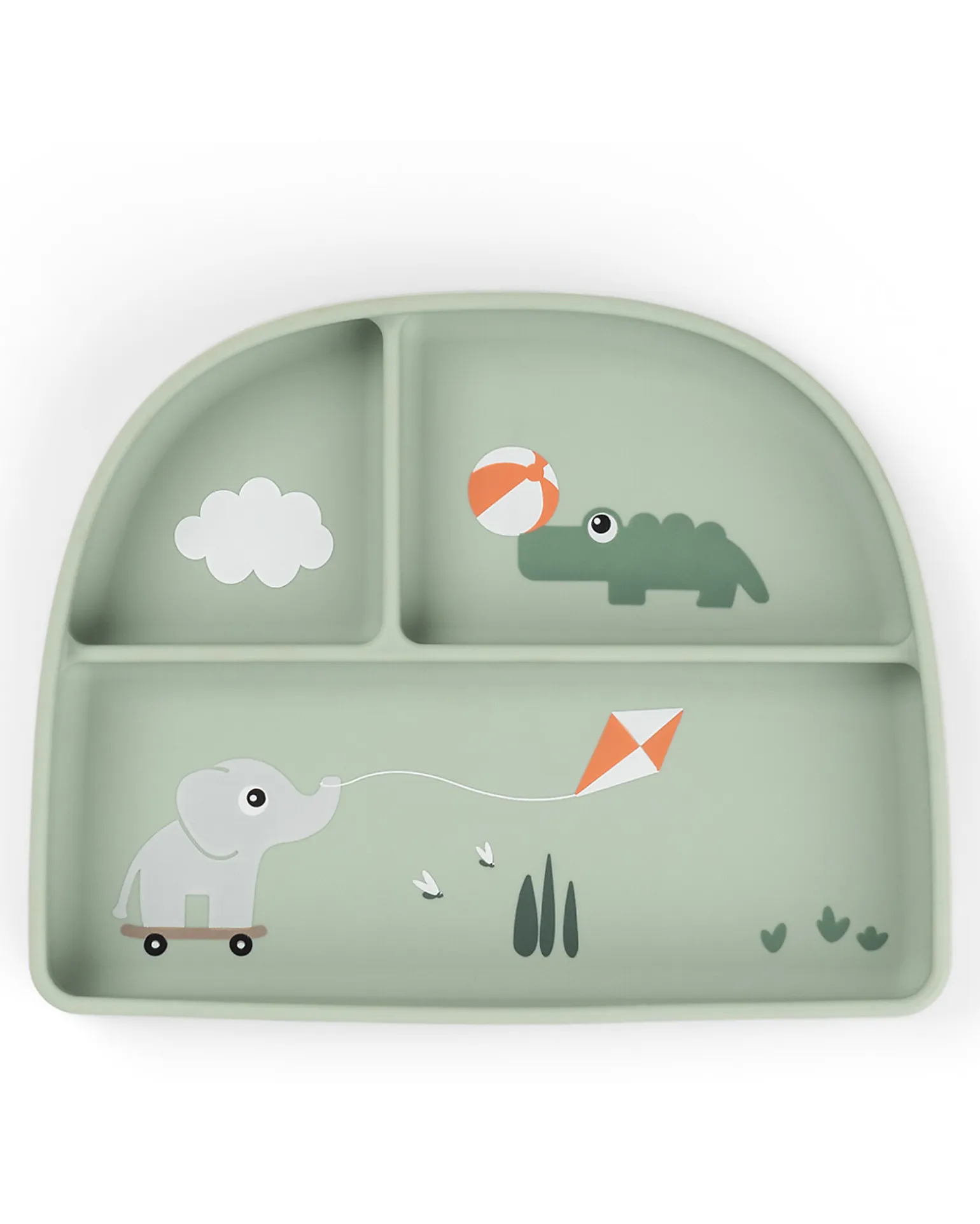 Stick&Stay Piatto con Scomparti - Playground - Verde - 100% Silicone Alimentare