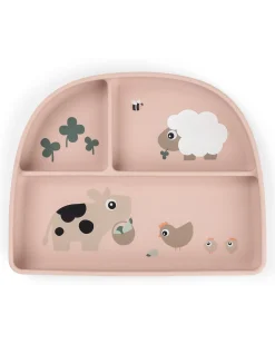Stick&Stay Piatto con Scomparti - Tiny Farm - Cipria - 100% Silicone Alimentare